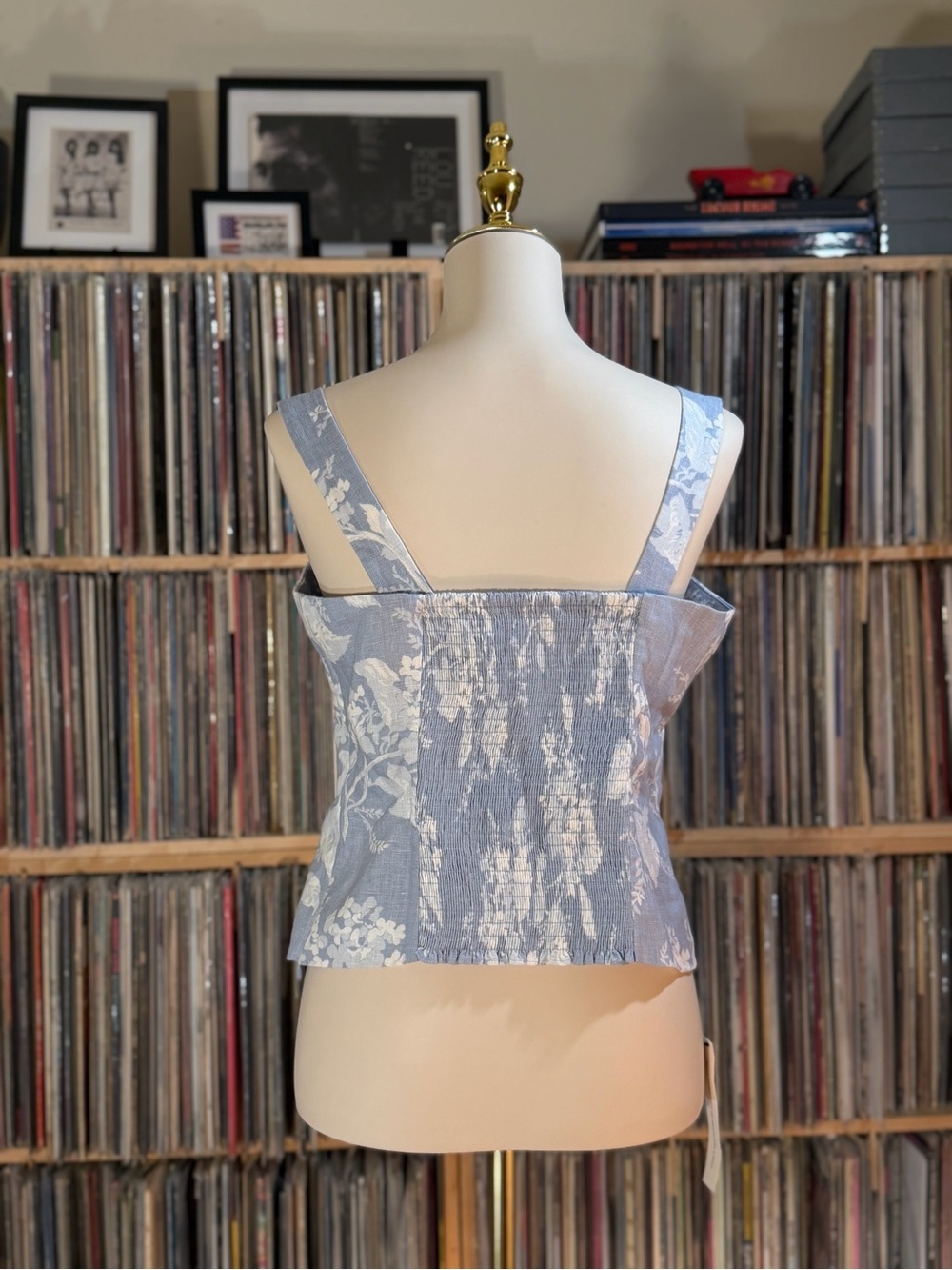Reformation Darci Linen Square Neck Cropped Tank Top Floral Toile Light Blue 12 - Picture 9 of 14
